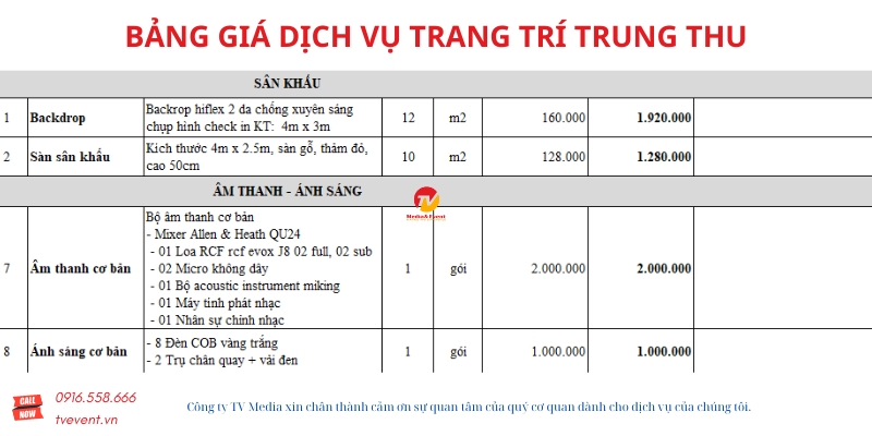 Bảng báo giá dịch vụ tổ chức trung thu trọn gói năm 2024 2 BANG GIA DICH VU TRANG TRI TRUNG THU