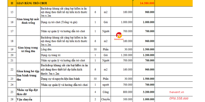 Bảng báo giá dịch vụ tổ chức trung thu trọn gói năm 2024 14 BANG GIA TRUNG THU
